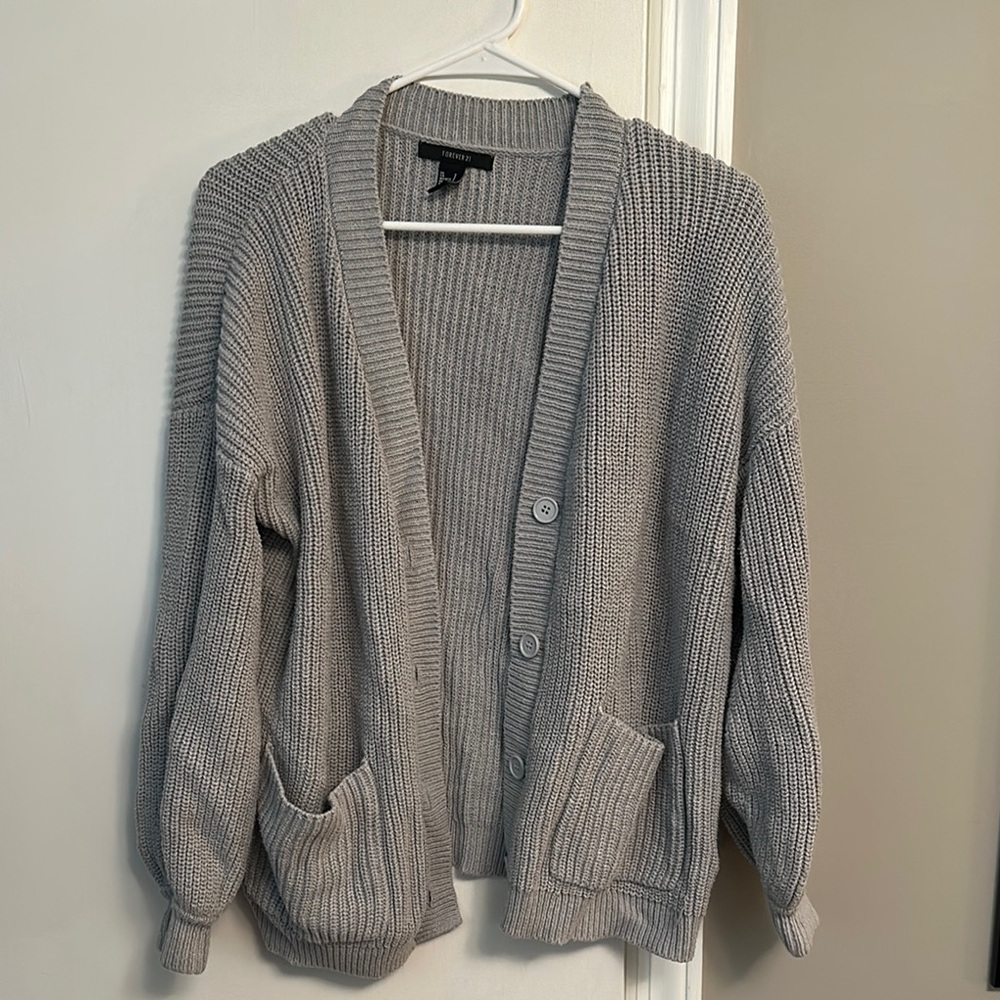Forever 21 Gray Chunky Knit Cardigan Sweater